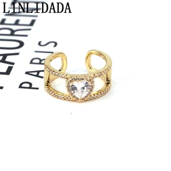 10Pcs Trendy 2021 Nové Módne Zlatá Farba Srdce Krúžok Crystal CZ Elegantná Prstene pre Ženy, Dievčatá, Svadobné Party Svadobné Šperky Darček