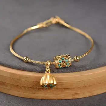 Nový nový, originálny pozlátené Tyrkysové lotus Prívesok Náramok Čínsky štýl palác starobylé kúzlo lady značky šperky