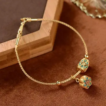Nový nový, originálny pozlátené Tyrkysové lotus Prívesok Náramok Čínsky štýl palác starobylé kúzlo lady značky šperky