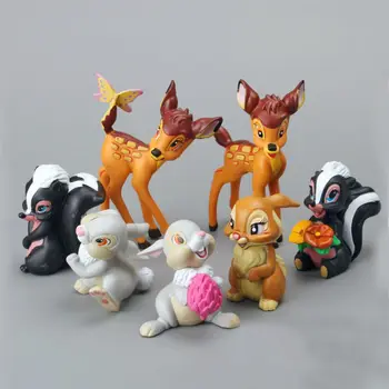 7pcs/set Disney Kreslené Bambi PVC Akčné Figúrky Roztomilý Jeleň Králik Veverička Model Hračky Zberateľskú Údaje Deti Darčeky