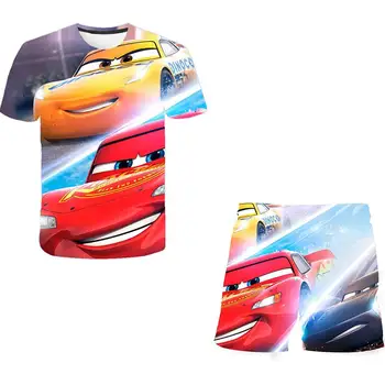 Letné Kolo Krku Bežné Deti Vyhovovali Dievčenské Cartoon Pixar Auto Blesk Mcqueen Krátke Rukáv tričko + Krátke Deti Oblečenie