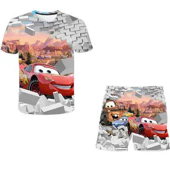 Letné Kolo Krku Bežné Deti Vyhovovali Dievčenské Cartoon Pixar Auto Blesk Mcqueen Krátke Rukáv tričko + Krátke Deti Oblečenie