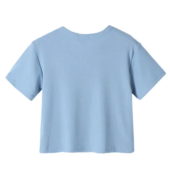 Ženy, Letné T-shirt Základnou Farbou Krátky Rukáv Ostrihané Topy Žena Bežné Tlačidlá Bavlna Tee Košele
