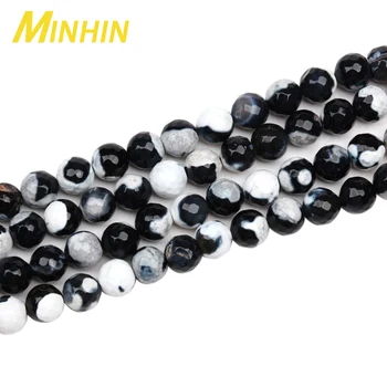 MINHIN 8/10 mm Prírodný Kameň Tvárou Čierny Biely Prúžok Agates Kolo Voľné Korálky pre DIY Robiť Náramky, Náhrdelník Šperky