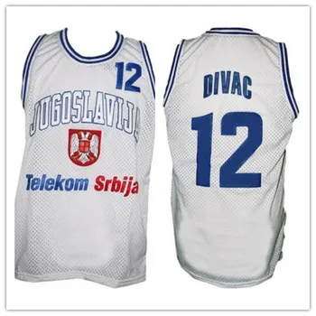 Vlade Divac #12 Jugoslavija Juhoslávii bule Biela Basketbal Jersey Mens Stitched Vlastné Ľubovoľný Počet Meno