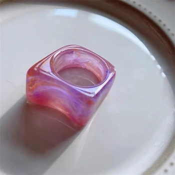 2021 Nové Farebné, Transparentné Akrylátové Nepravidelný Mramorový Vzor Krúžok Živice Korytnačka Prstene pre Ženy, Dievčatá Šperky Vintage Prsteň