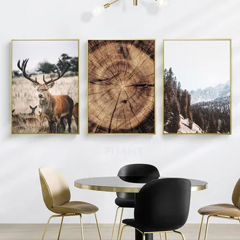 Hornatá Krajina Zvierat Jeleň Plátno Na Maľovanie Obrazu Prírodné Drevo Rast Škandinávskych Nordic Stene Plagát Izba Dekor Vianoce