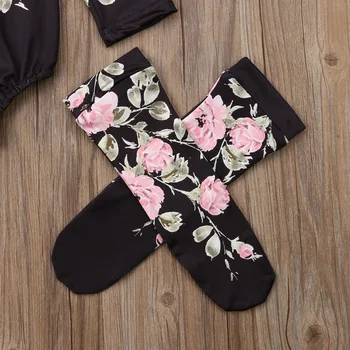 Detské dievčenské Oblečenie 2ks Romper Nastaviť, kvetov Vytlačené Dlhý Rukáv Trojuholník Kombinézu s Ponožky na Jar a na Jeseň