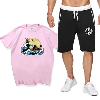 Letné Japonské Streetwear T-shirt Šortky anime Goku Kamesen T shirt Sady Muži tričko homme camisetas de hombre mannen sady