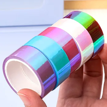 MOHAMM 15 mm Širokú Rainbow Holografické Farebné Maskovacia Páska Priesvitné Označovanie Dekoratívne Vodotesný pre DIY