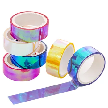 MOHAMM 15 mm Širokú Rainbow Holografické Farebné Maskovacia Páska Priesvitné Označovanie Dekoratívne Vodotesný pre DIY