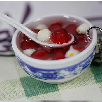 Simulácia Potravín Charms rezance Keychain Čínsky Modré a biele porcelánové Potravín Miska Mini Mobilný Telefón Popruh Prívesok
