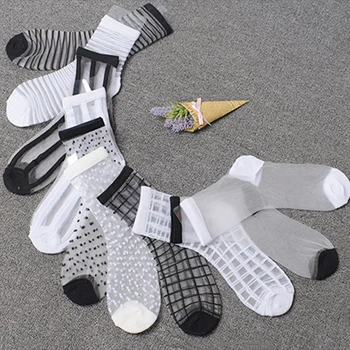 Hipster Harajuku Členok Dámy Ponožky Ženy Móda Priehľadný Prúžok Krátke Žena Letné dámske Ponožky Letné Čierne Biele Ponožky