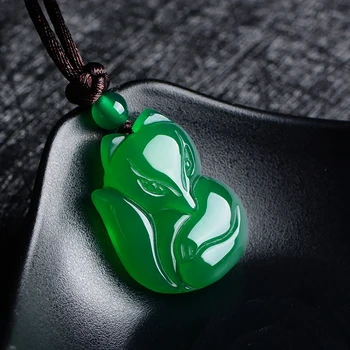 Prírodná Zelená, Biela Čínsky Chalcedony Jade Fox Prívesok Náhrdelník Módne Kúzlo Šperky Vyrezávané Amulet Darčeky pre Ženy Muži