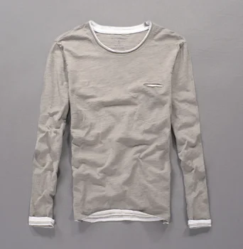 Jar/Leto 2021 nové dlhým rukávom bavlnené tričko Slim jednofarebné pánske T-shirt Model 60234