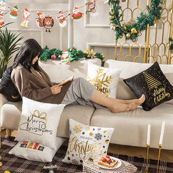LuanQI Luxusné Samoopaľovacie Vankúš 45X45cm Vankúše Bavlnená obliečka na Vankúš Domov Nový Rok Dekoratívne Nole Navidad 2021 Ornament