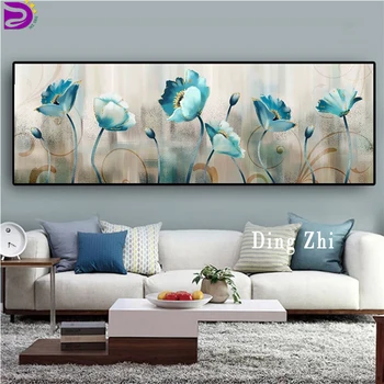Abstrakt Modré Kvety 5D DIY Diamond Obrazy Námestie Kolo Vŕtať Veľké Veľkosti, Kvetinové zátišia Výšivky Mozaiky Cross Stitch