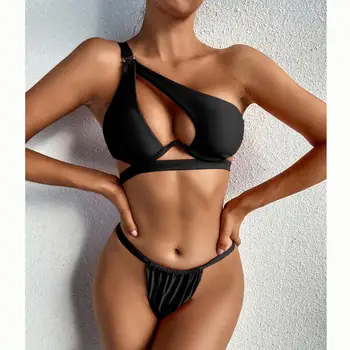 Jeden Ramenný Bikiny 2021 Sexy Ženy, Plavky Pevné Plavky Žena Remeň Brazílske Bikini Set Bather Biquini Plavky Ženy