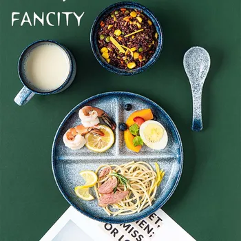 FANCITY Japonský štýl rozdelené dosky keramické tanieri rozdelené jedlo systém domácnosti jedna osoba potravín, deliace dosky dospelých kartu