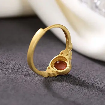 Striebrom vykladané prírodné južnej carnelian otvorenie nastaviteľný krúžok Čínsky jedinečné antické zlato vyhotovením značky šperky pre ženy