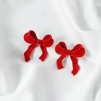 ZYZQ kórejský Módne Velvet Luk Náušnice Červená Čierna Náušnice pre Ženy, Ženské, Elegantné Temperament Jeseň Náušnice 2020