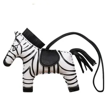 Luxusné keychain prírodné reálne kože zvierat mini kôň keyring ženy kúzlo taška držiteľ zebra vzor prívesok príslušenstvo reťaz
