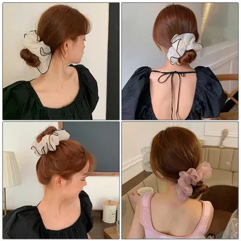Haimeikang 18 cm Organza Vlasy Kravatu Laná Ženy Copu Elegantné Gumové pásky Módne Elastické Scrunchies Vlasy Príslušenstvo