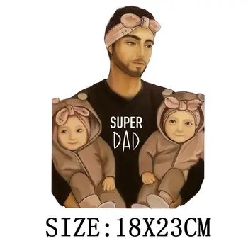 Super Otec S Roztomilý Dievča Žehlička Na Škvrny Na Oblečení DIY úrovni Umývateľný Rodinné T-shirt Tepelnej Nálepky Prenos Tepla Nášivka