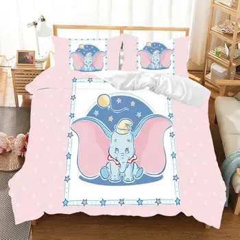 Disney Dumbo posteľná bielizeň Sady Kráľovná King Size Dievčatá Chlapci Dospelých Detí, Narodeniny Cartoon posteľ nastaviť Perinu Deka Kryt obliečka na Vankúš