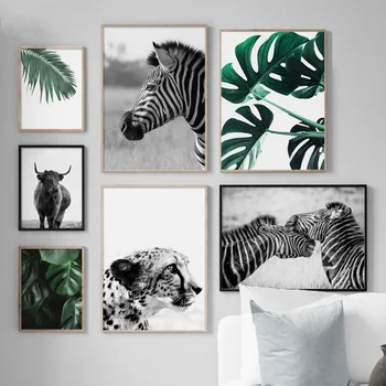 Leopard Zebra Monstera Palmového Lístia Rastlinné Steny Umelecké Plátno Na Maľovanie Pre Obývacia Izba Dekor Nordic Plagáty A Potlačou Obrazov Na Stenu