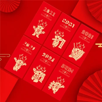 6 Kusov Červená Paketové Cartoon Krava Tlač Červené Obálky Šťastie, Peniaze Obálky pre Čínsky Nový Rok