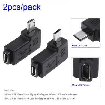 2 ks 90 Stupeň Micro USB Female to Male Micro USB Adaptér Konektor Vľavo + Vpravo Verzia pre PC Počítač Telefóny