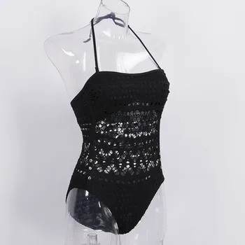 Vintage Jednodielne Plavky Čipky Duté Z Plavky Ženy 2021 Nové Čierne Plavky Vysoký Strih Plaviek Plaviek 0401