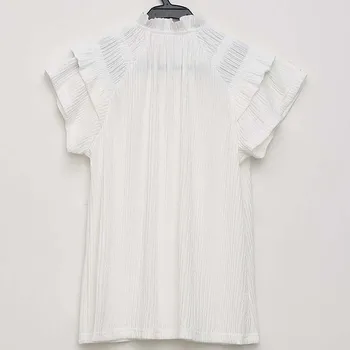 Letné Pevné Biele Tričko Ženy Krátke Rukáv V Krku Volánikmi Príležitostné Voľné Blúzky, Módne Tričko Dámske Elegantné Topy 2021 Nové