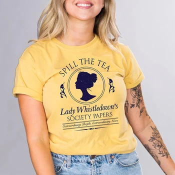 Únik Čaj Lady Whistledown Spoločnosti Papiere Krátky Rukáv T-Shirt Kolo Krku Bavlna Roztomilý Grafiky Tees 2021 Lete Nové Tričko