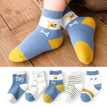 5 Párov/veľa Detí Bavlnené Ponožky Jeseň Zima Jar Deti, Chlapci Dievčatá Teplé Polovice Ponožky 1-12Yrs Cartoon Prúžok Športové Ponožky