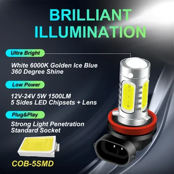2 ks 9006 HB4 HB3 H8 H11 Led H16 881 H27 LED Hmlové svetlá Žiarovky KLASU 1500LM 6000k Biela 3000k zlatožlté Auto Denných prevádzkových Lampa