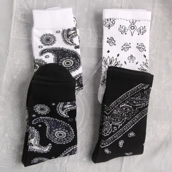 Čierna Biela Bavlna Zábavné Kvet Ponožky Bandanna Paisley Západnom Pobreží Čierneho Hiphop Pop Top Street, Skate Móda Skateboard Mládež