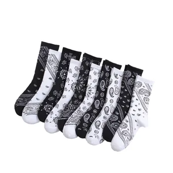 Čierna Biela Bavlna Zábavné Kvet Ponožky Bandanna Paisley Západnom Pobreží Čierneho Hiphop Pop Top Street, Skate Móda Skateboard Mládež