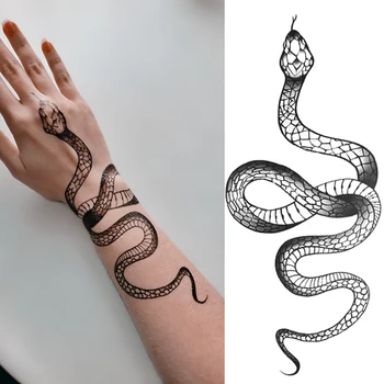 1pcs Veľké Veľkosti Ramena Dočasné Tetovanie Nálepky Black Snake pre Ženy, Mužov Telo Pás Dlhotrvajúci Nepremokavé Tmavé Had Tetovanie