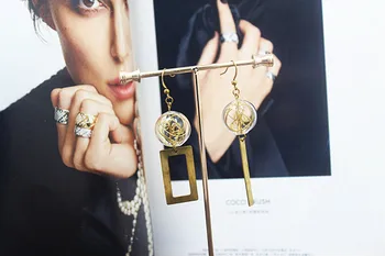 Jednoduchý Dizajn Skla Bublina Asymetrický Visieť Náušnice Pre Ženy Vintage Mosadz Geometrické Obdĺžnikový Vyrobené Vyrobené Šperky