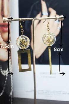 Jednoduchý Dizajn Skla Bublina Asymetrický Visieť Náušnice Pre Ženy Vintage Mosadz Geometrické Obdĺžnikový Vyrobené Vyrobené Šperky