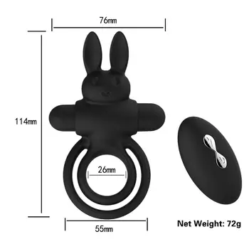 Bezdrôtové Diaľkové Bunny Oneskorená Ejakulácia Penis Krúžok Vibrátor USB Nabíjanie Silikónové Kohút Vibračný Krúžok Na Penis Pre Sex Pre Mužov
