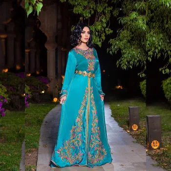 Marocký Kaftane Večerné Šaty-Line Dĺžka Podlahy Formálne Šaty Zvláštne Príležitosti Moslimského Dubaj Plus Veľkosť Zákazku Prom Šaty