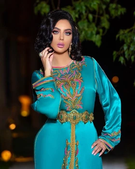 Marocký Kaftane Večerné Šaty-Line Dĺžka Podlahy Formálne Šaty Zvláštne Príležitosti Moslimského Dubaj Plus Veľkosť Zákazku Prom Šaty