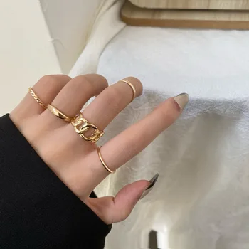 Elegantné Zlaté Strieborné Farebné Geometrické Punk Prstene Sady pre Ženy Otvorenie manžety ukazovák Pracky Spoločné Chvost Krúžky Nastaviť Ženské Šperky