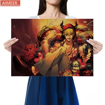 AIMEER Jeden Kus Anime Charakter Corazon Retro Kraft Papier Plagát, Bar, Kaviareň Domáce Dekorácie Maľovanie 50.5*35 cm