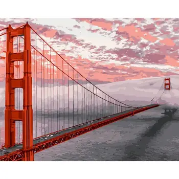 Maľovanie Podľa Čísel Auta DIY Golden Gate Bridge Čísla Handpainted Stenu Veľká Akrylová Farba Home Art Decoracion