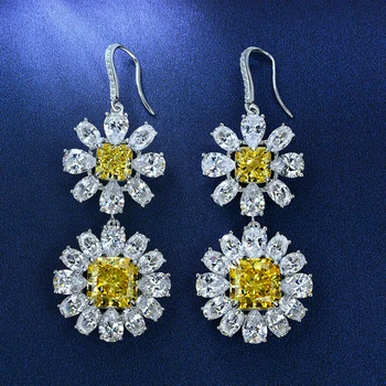 OEVAS 925 Sterling Silver 10*10mm High Carbon Diamond Ice Flower Cut Drop Earrings For Women Sparkling Party Fine Jewelry