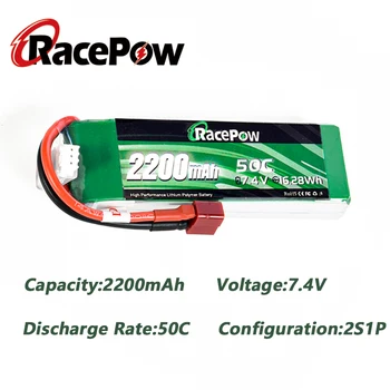 RacePow RC LiPo Batérie 7.4 V 2S 2200mAh 50C s T Dekani Konektor Pre RC Evader BX Auto RC RC Truck Truggy RC Lietadlo UAV Drone FPV